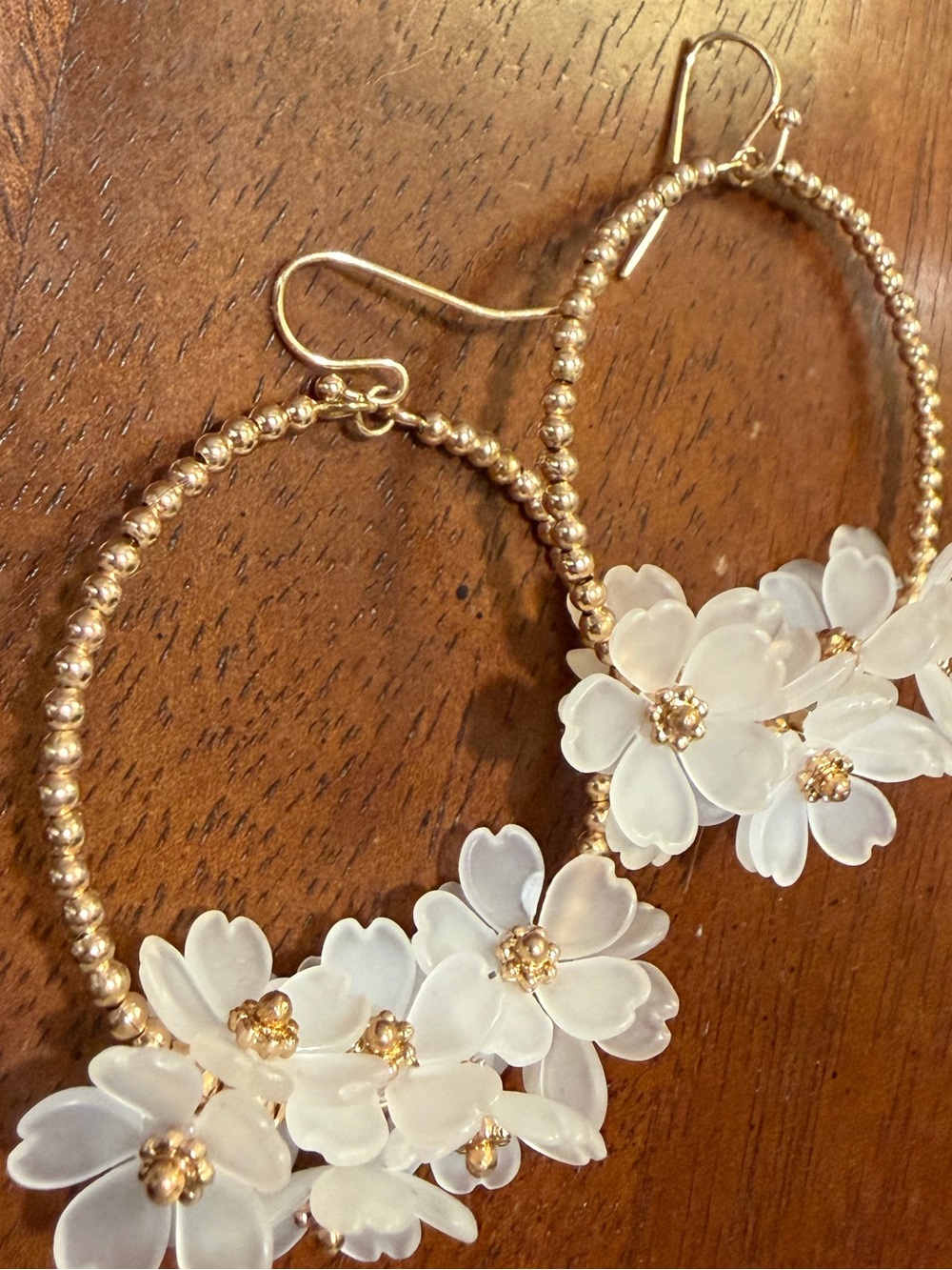 Altar'd State Gold-Tone Hoop Earrings with White Floral Clusters